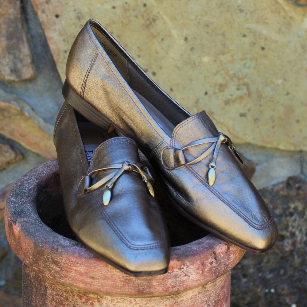 Enzo Angioline Gold Flats with Bow and Metal Ends